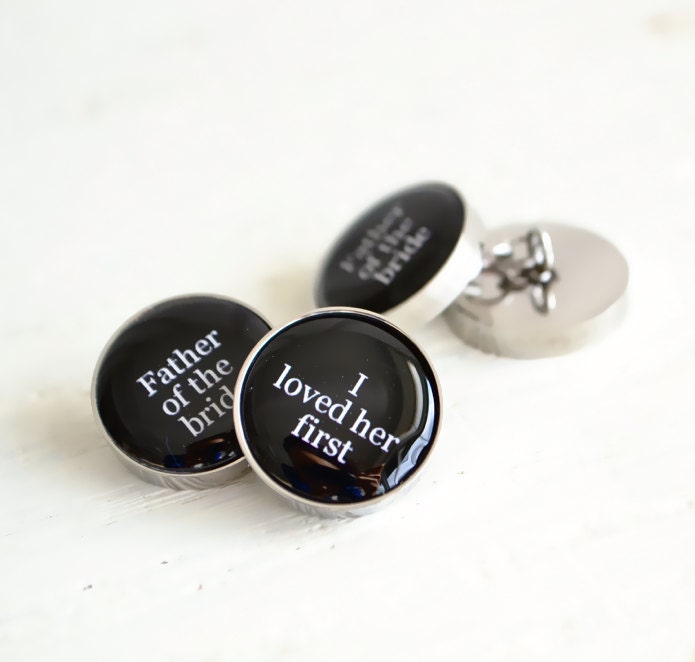 Father of the Bride double sided cufflinks - Black and white classic font with a modern touch - handmade in the USA by White Truffle