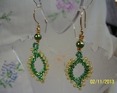 Green and Goldish Yellow Beaded Pierced Earrings