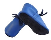 Lambswool lined royal blue and navy handmade leather shoes for babies, toddlers and children, crib shoes, slippers