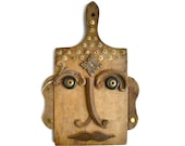 vintage cutting board kitchen Buddha 5 zen art modern sculpture mask  by Elizabeth Rosen
