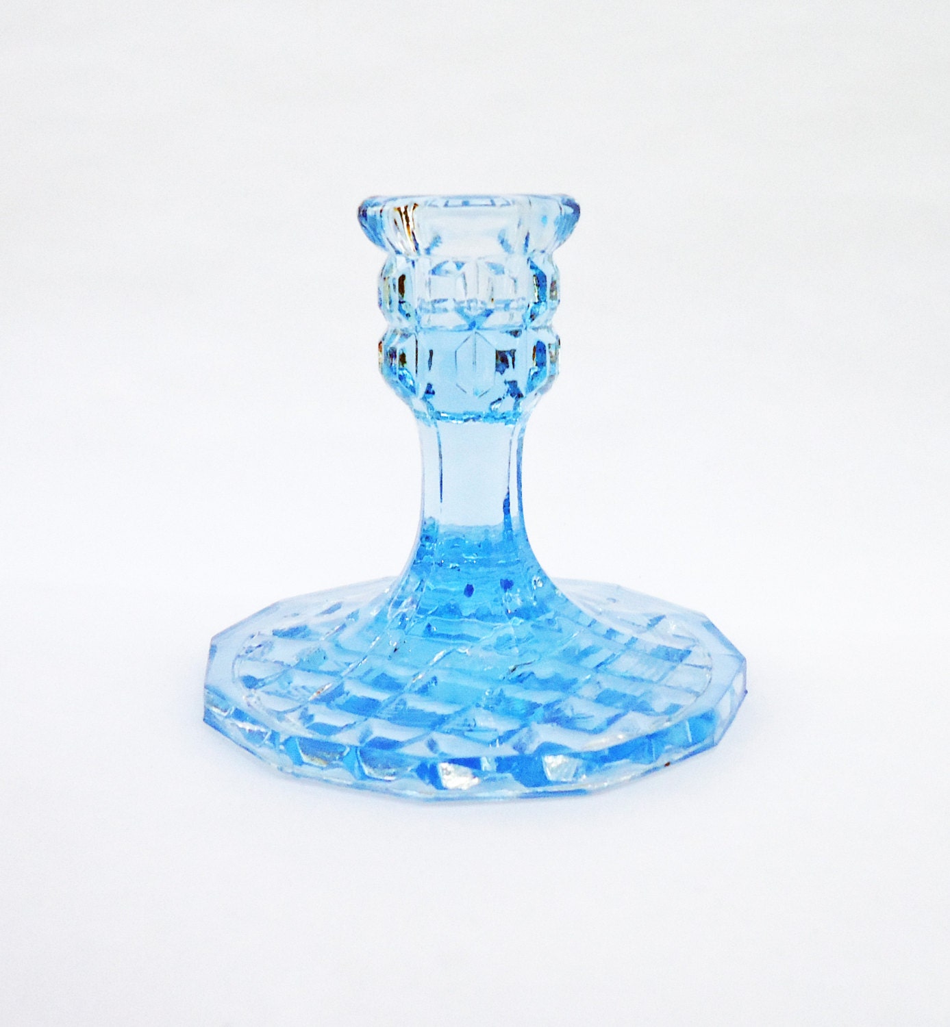 Vintage Art Deco, Depression Blue Glass Candle Holder , UK Seller