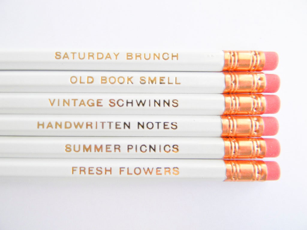Favorite Things Pencils - White & Gold, Set of 6