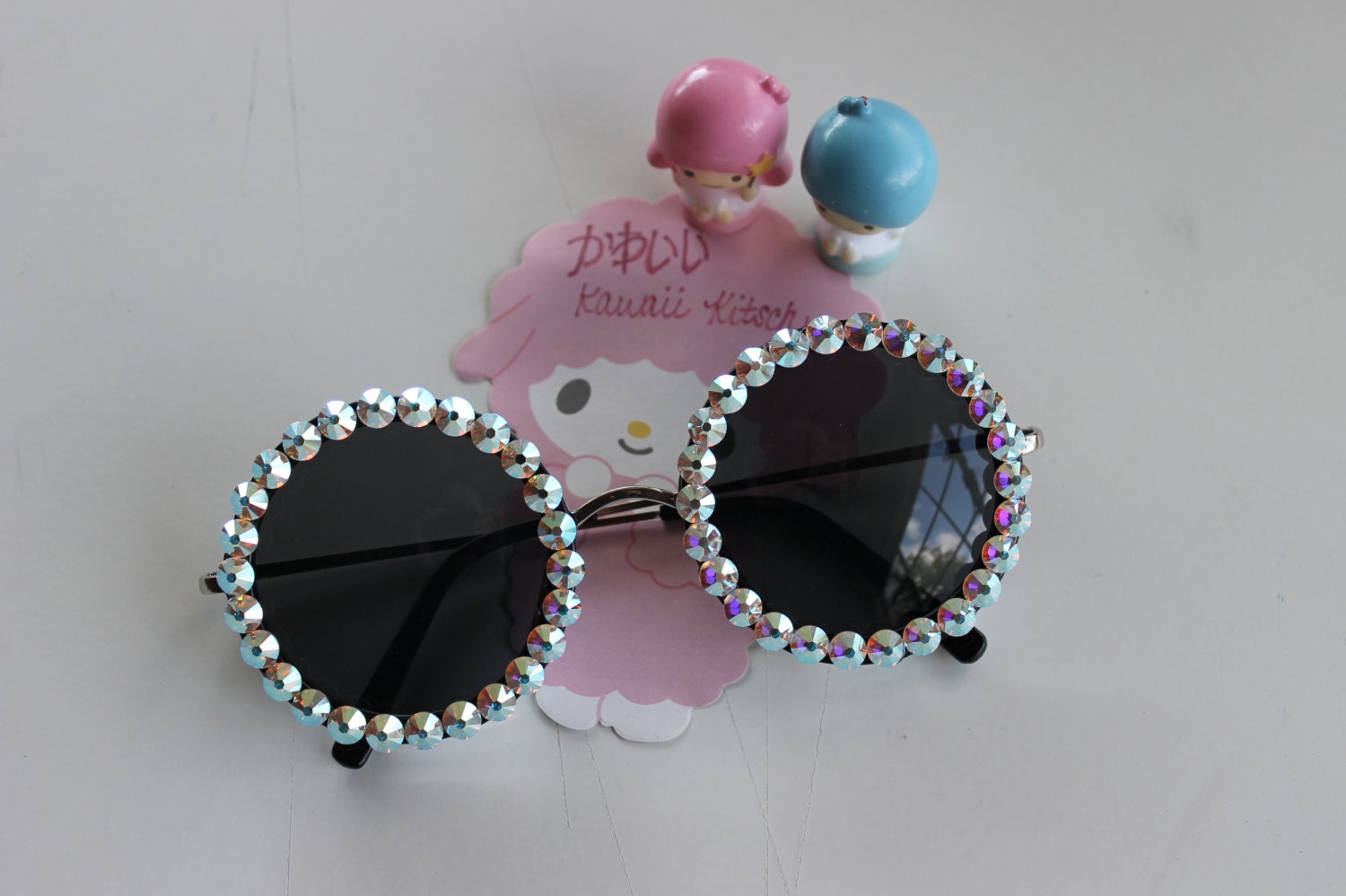 Swarovski AB Crystals on Circular Round Kawaii Lolita Sunglasses