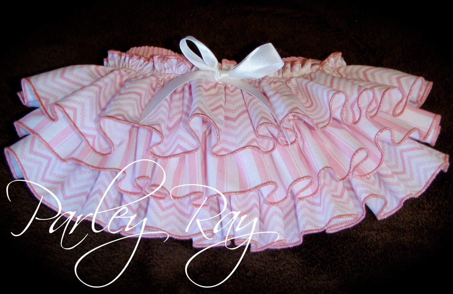 Beautiful Parley Ray Pink Chevron and Stripes Spring Ruffled Baby Bloomers / Diaper Cover / Photo Props