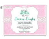 Lace Bridal Shower Invitation Pink Shabby Chic Rustic Baby Shower Invite Elegant Lacy Damask Printable Digital or Printed - Brianna Style