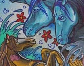 horses in ocean tattoo art, kelpie, sea horse, fairy horse art, tattoo flash, horse tattoos, horses, hippocampi