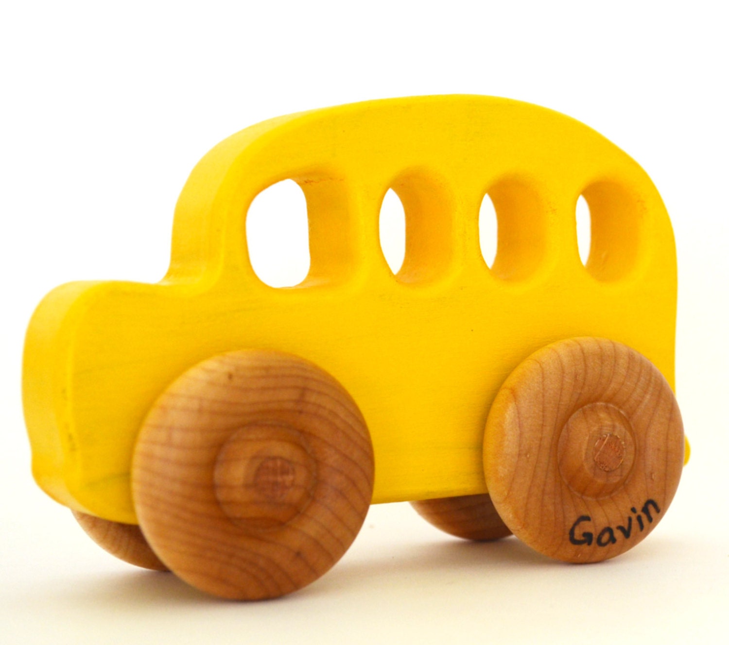 Wooden Toy School Bus - Personalized Wood Toy - Push Toy - Waldorf Toddler Toy
