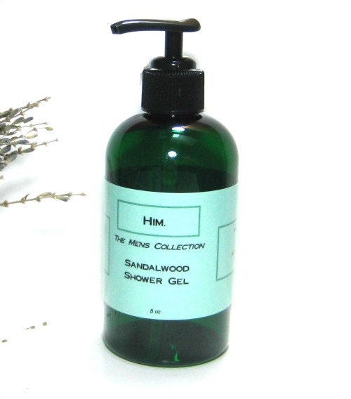 Mens Shower Gel Body Wash - Sandalwood - Natural Organic Vegan Skin Care - 8 oz