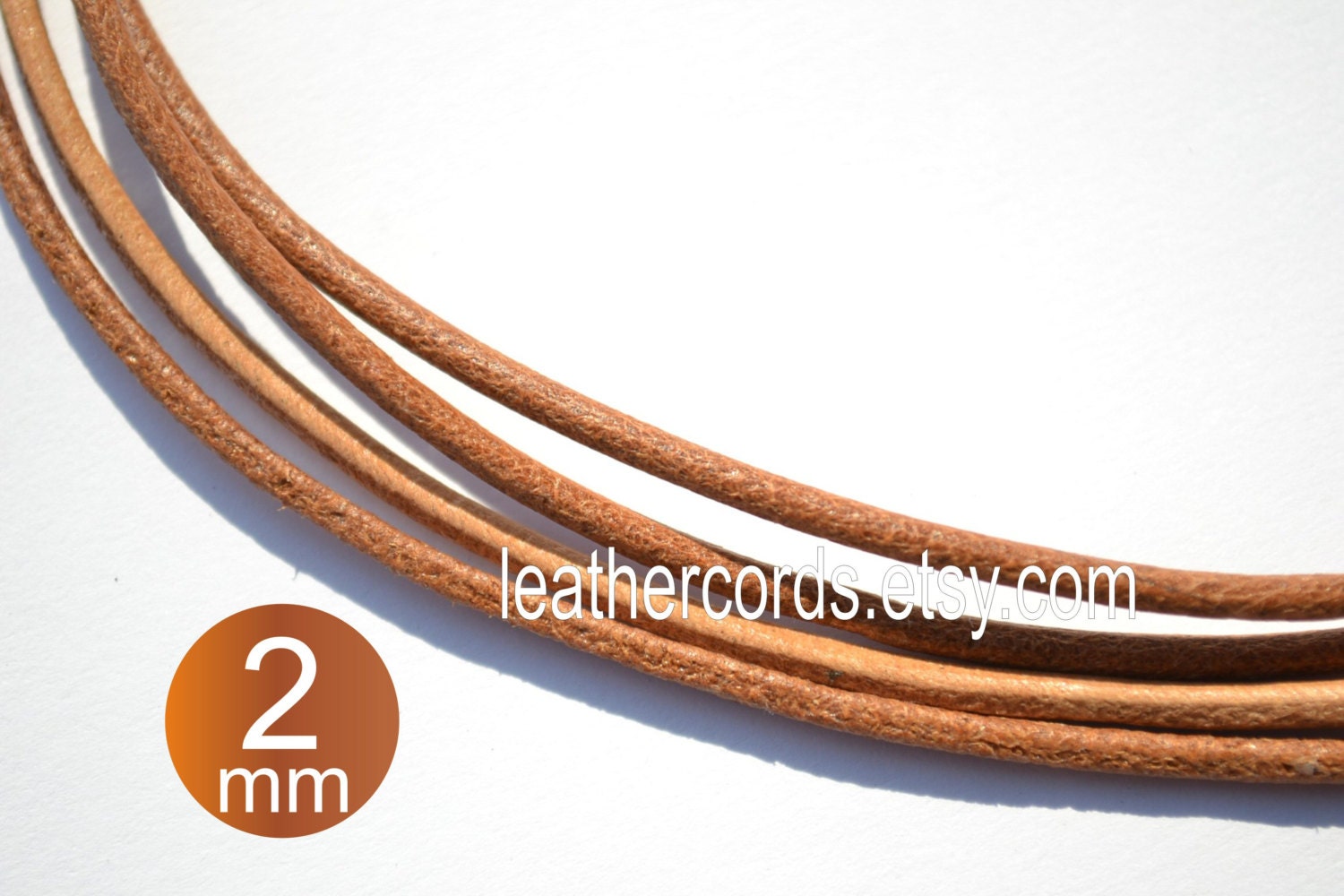 2 meters/2.2 yards/6.6 feet round, natural leather cord, natur, unpaint, 2 mm
