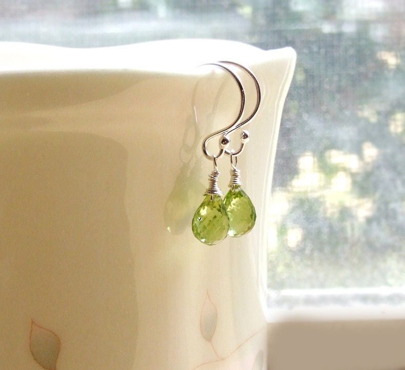 CLEARANCE SALE Peridot Drop Earrings . Sterling Silver