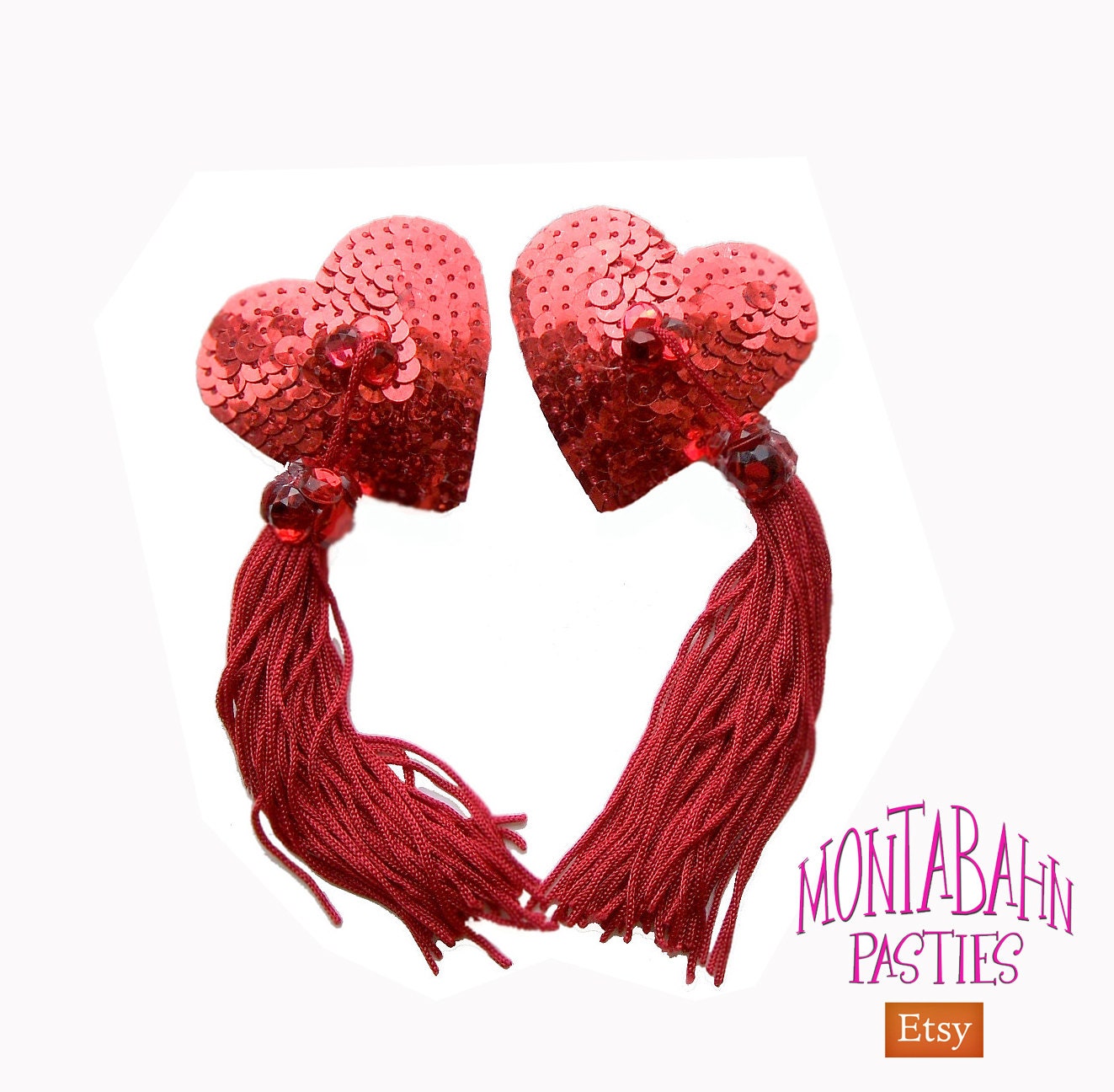 Burlesque Pasties Nipple Tassels  - Red Hearts
