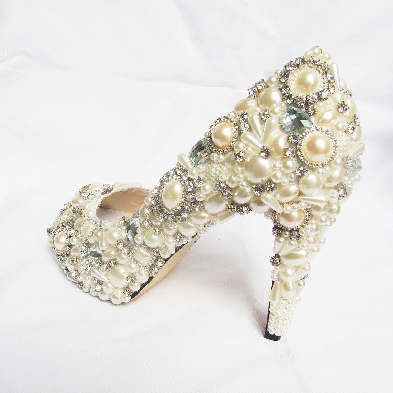 Discount - Ivory pearl crystal shoes US size 8 or EU size 38
