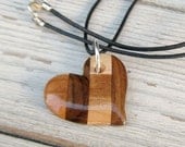 Wood Heart Necklace - Walnut, Maple & Cherry - Womens Jewelry