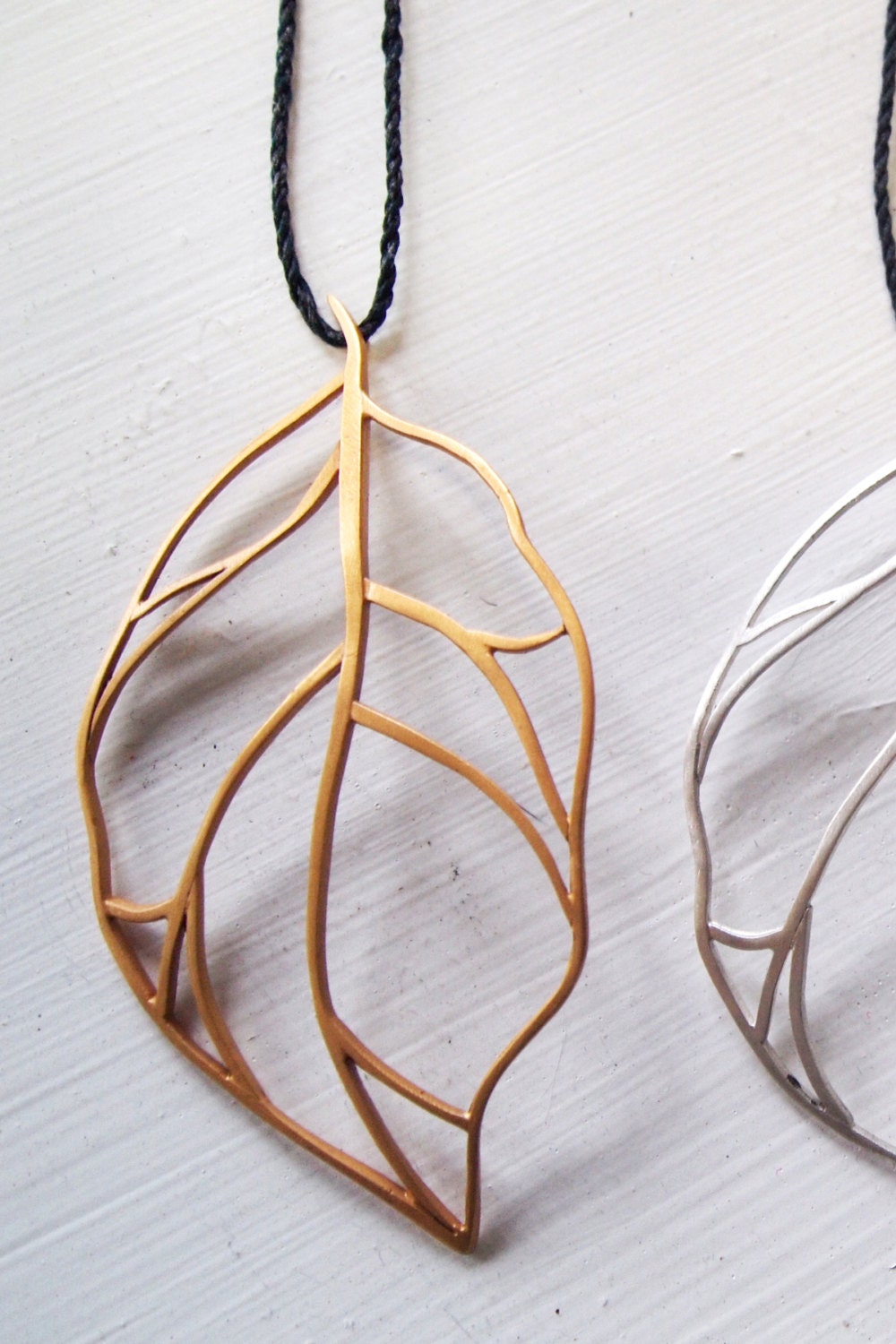 24 Karat Gold plated leaf pendant necklace with handmade rope, Pacific Northwest Collection