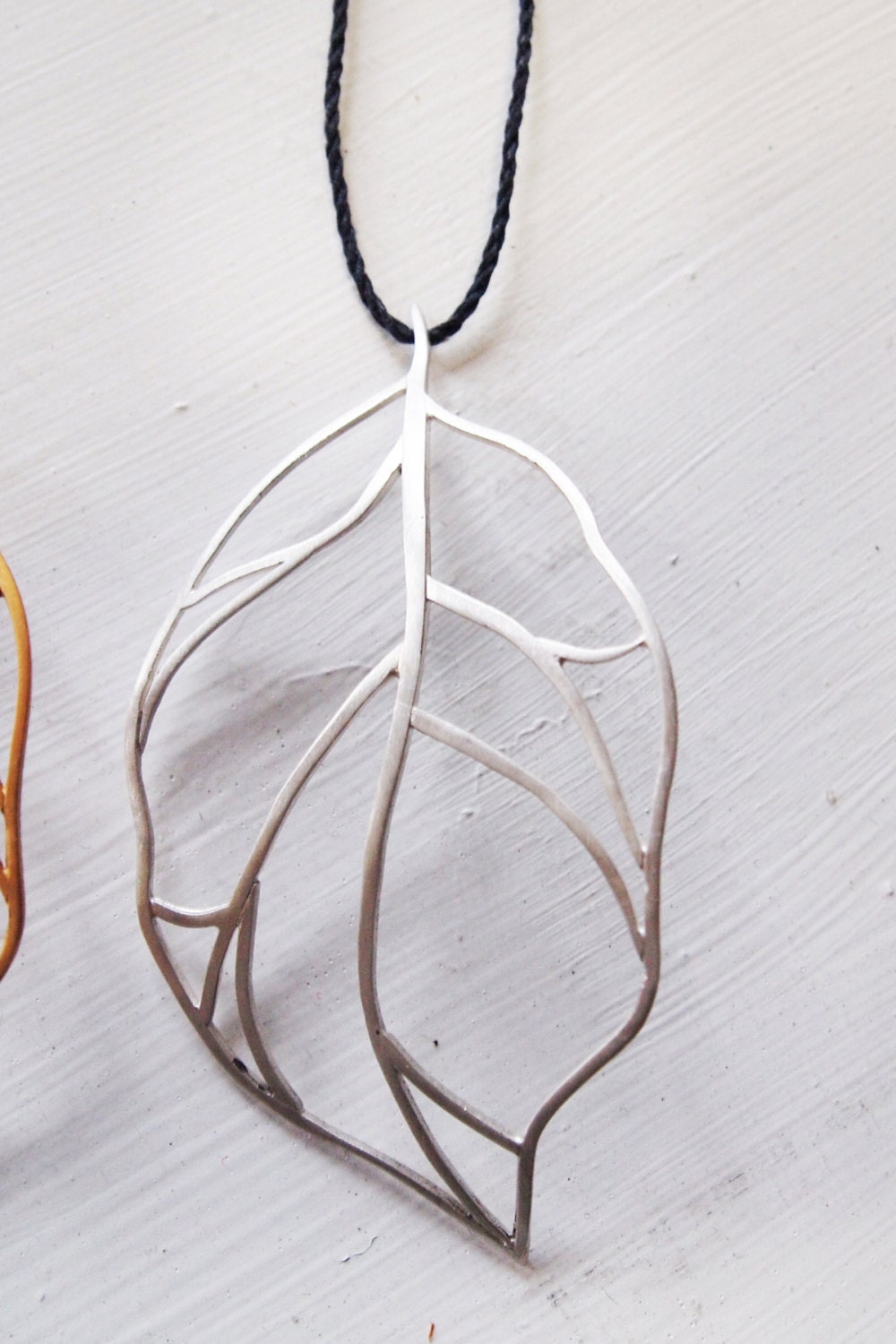 Sterling Silver leaf pendant necklace with handmade rope, Pacific Northwest Collection