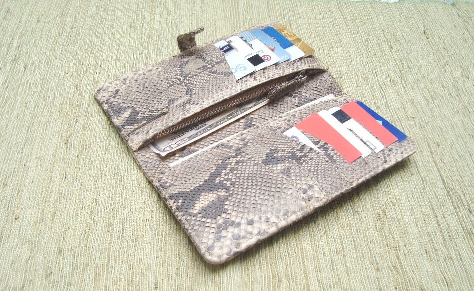 Leather Wallet - Snakeskin Women Wallet - Coin Wallet with Snap Closure