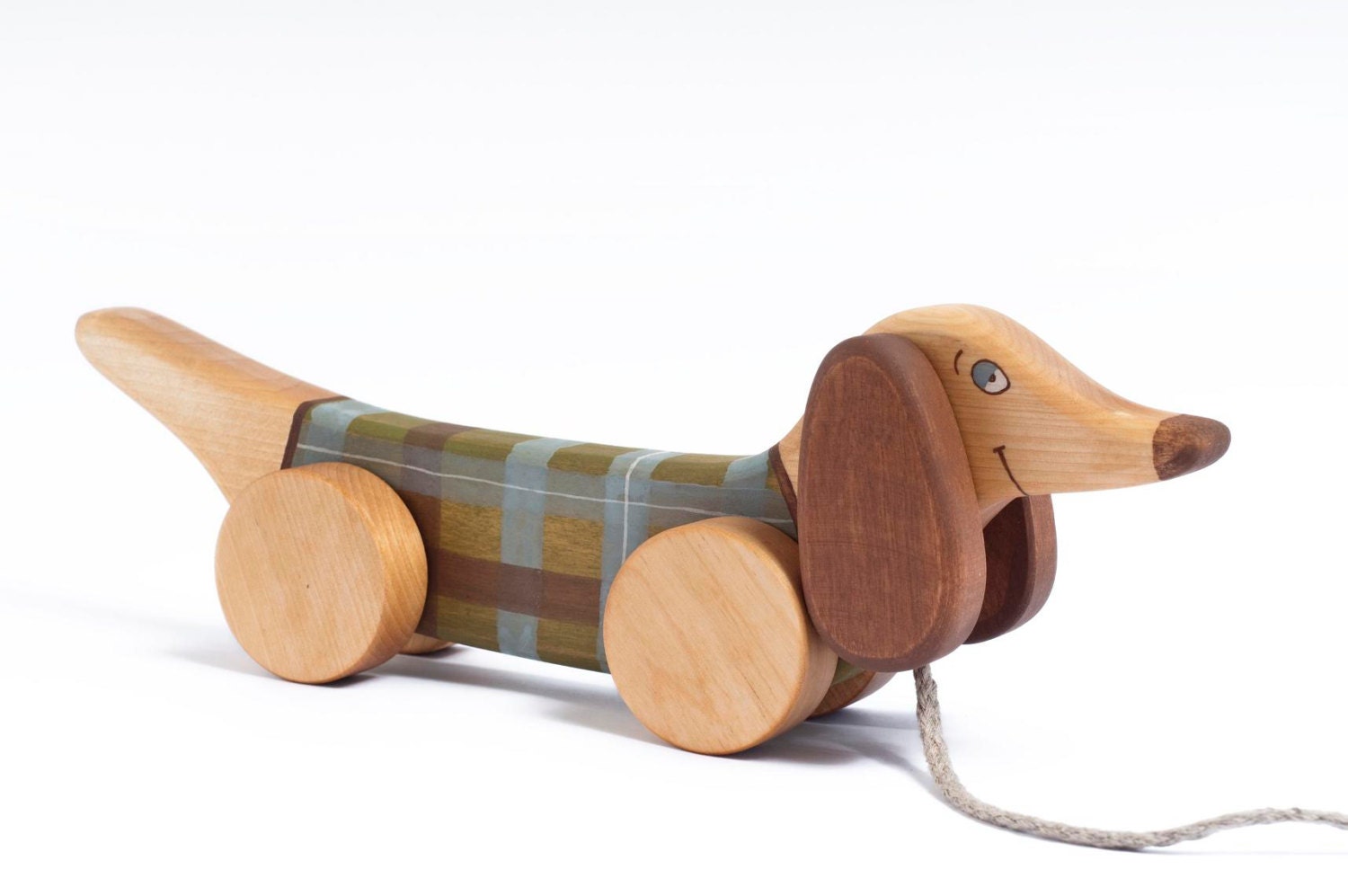 Kids Wooden Toy pull along toy Green Dog