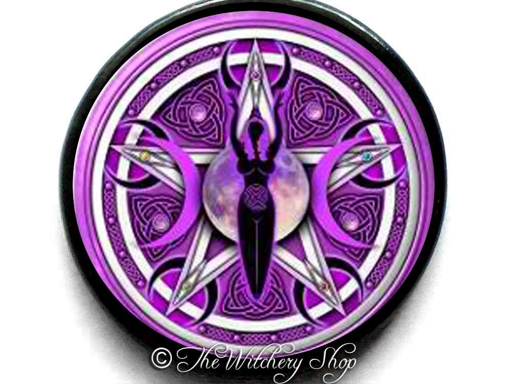 Triple Moon Purple Goddess Pentacle Triquetra - Talisman Amulet Mini Tile - Witch Wicca Pagan