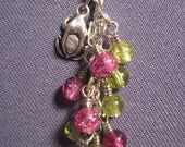 Green and Purple Crackle Glass Bead Mini Purse Charm / Key Chain with Frog Charm