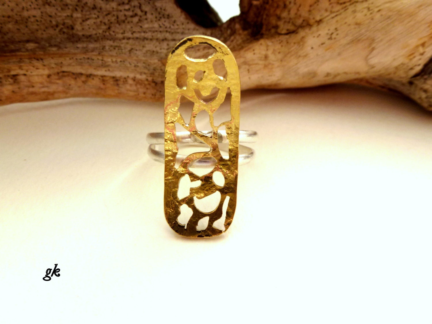 Modern silver and brass Ring - Metalwork brass with sterling silver band