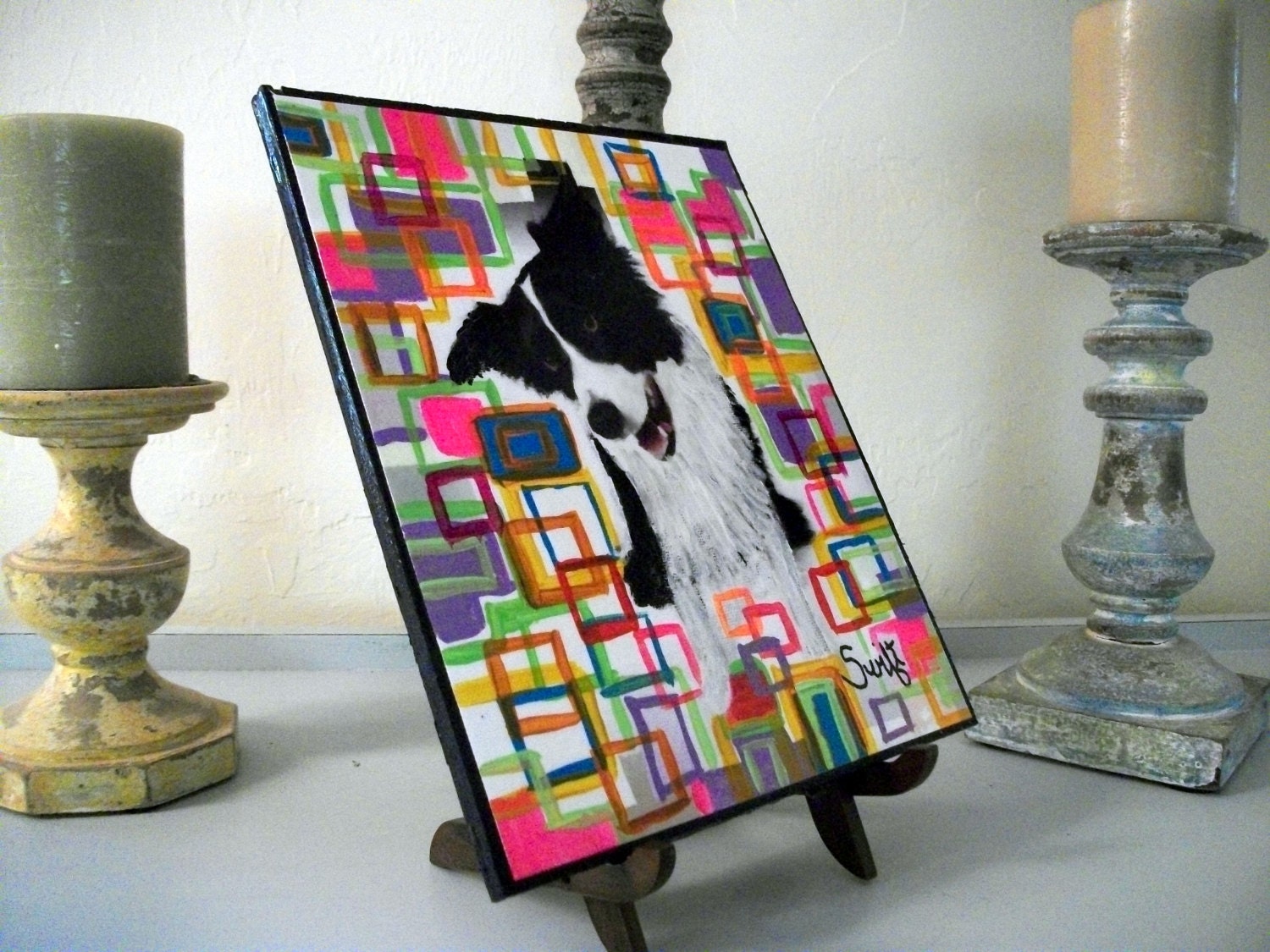 Border Collie Canvas Art Print 8 x 10 Dog Giclée  on Wood by Artist Char Swift