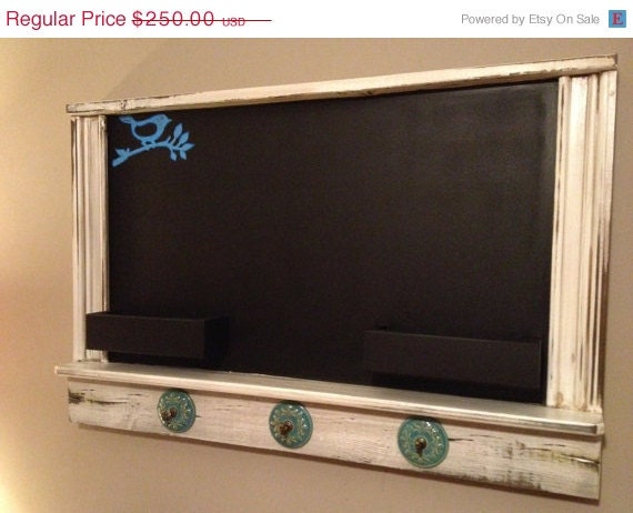ON SALE The Darcy shabby chic chalkboard with custom hooks and artwork