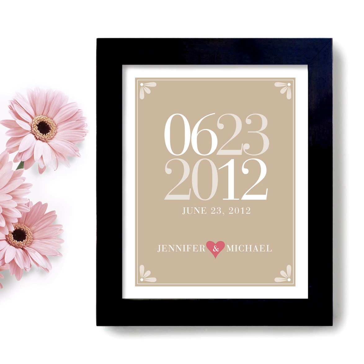 Personalized Wedding Gift Decor Date of Wedding Couples Mr and Mrs. Romantic Gift Art Print