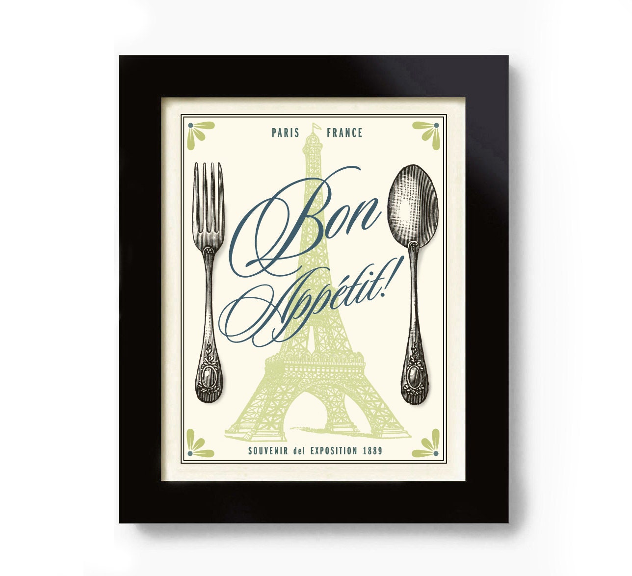Kitchen Art Print Bon Appetit Eiffel Tower Kitchen Decor French Cooking Quote Art Print