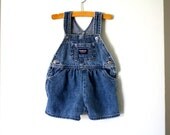 Vintage OshKosh Denim Short Overalls, Baby Toddler Girls Size 18 Months