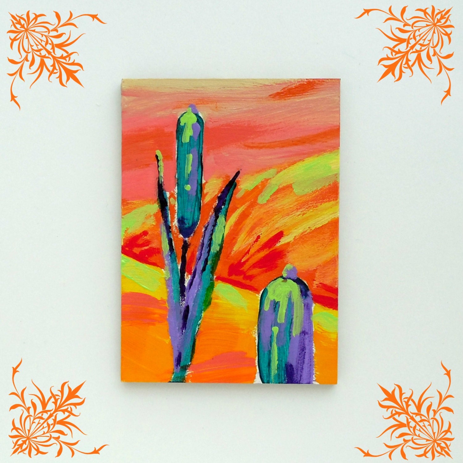 CATTAILS  a DIFFERENT Perspective - Original Abstract Painting Expressive Abstract Art ACEO hot wild color