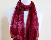 Sequined Shawl/Scarf in MAROON with butterfly print and long fringe - accessories