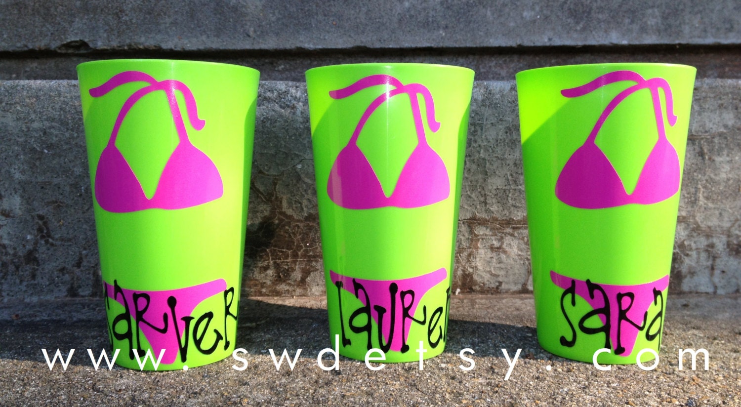Personalized Bachelorette Cups, Set of 7 Tumblers, Beach,Bikini, Party Cups