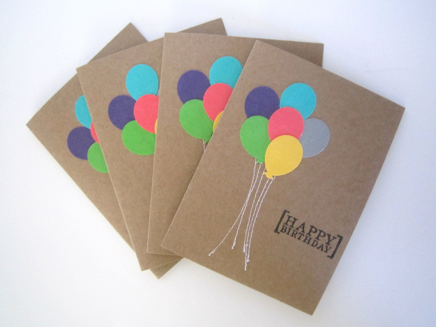 Happy Birthday Cards, Balloons, Set of 4