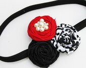 baby headband, newborn headband, infant headband, thin metal, shabby twisted rosette, handmade flower, vintage inspired