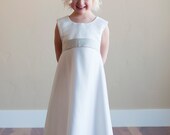 Flower girl dress, First communion dress in high quality satin with pure silk sash