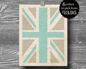 union jack british flag art print poster turquoise green pink grey gold orange