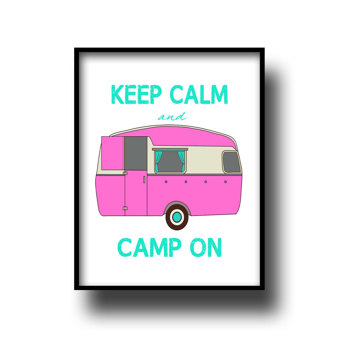 Retro Vintage Camper Art Print poster 8x10 camping turquoise pink gift home decor