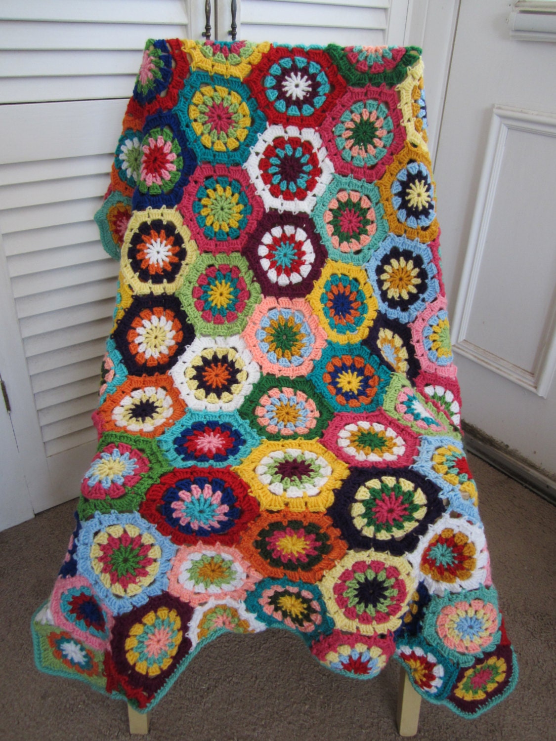 Granny Square Crochet Blanket...Baby Crochet Blanket...Colorful Knitting Patchwork Afghan...Lap blanket
