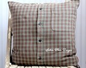 Repurposed green Decorative Pillow Cover from cozy plaid shirt 18 x 18