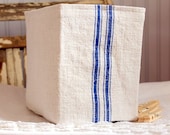 Grain Sack Fabric Bin Basket Blue Stripes Linen lining