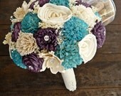 Handmade Custom Wedding Bouquet- Purple Turquoise Bridal Bridesmaid Bouquet, Alternative Bouquet, Keepsake Bouquet, Rustic Wedding