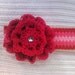 Red Flower Headband Chevron Elastic Stretch Band Faux Rhinestone Button Ribbon Yarn Crochet Double Flower Large Big Tween Girl Womens