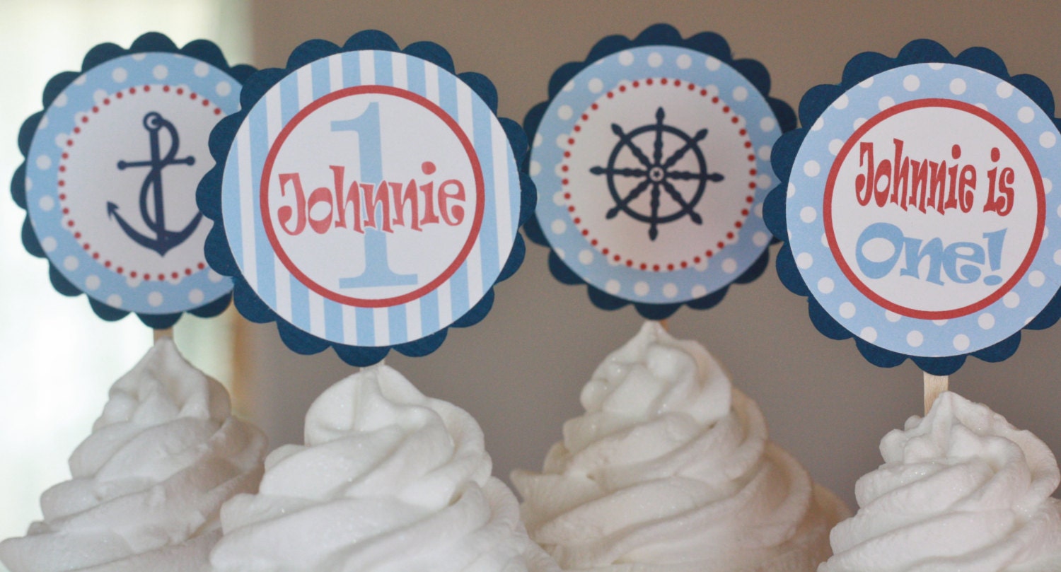 12 Nautical Sailboat Themed Birthday or Baby Shower Cupcake or Cake Toppers - Ask About our Party Pack Sale - Free Ship Over 60.00