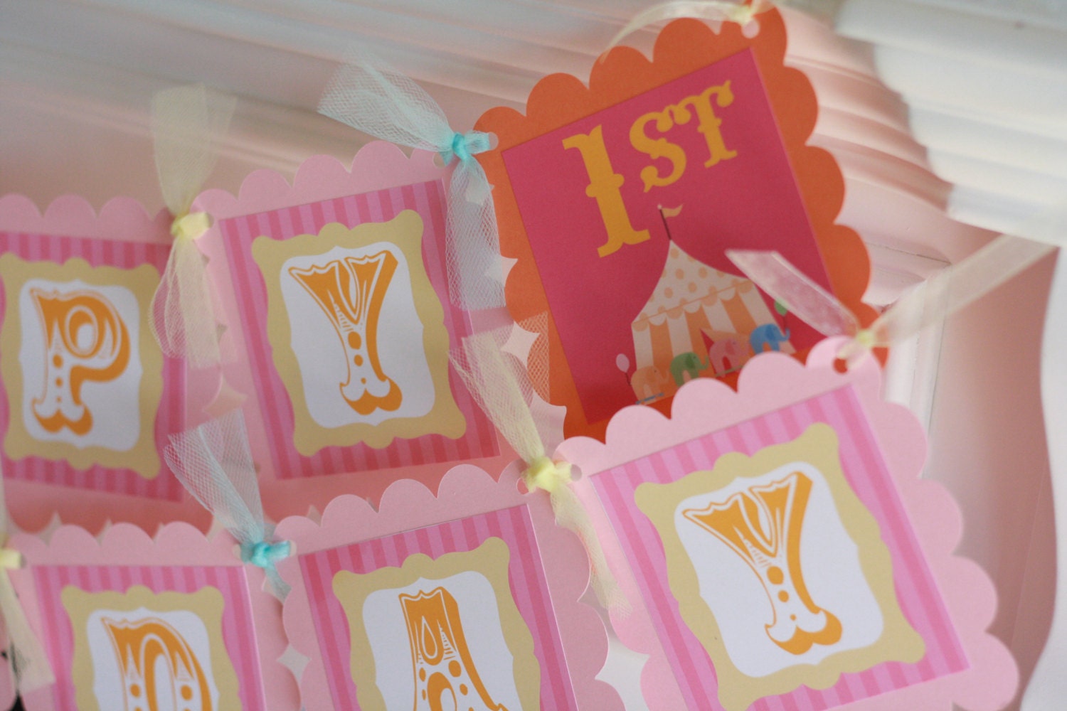 Happy Birthday Pink, Orange & Hot Pink Circus Carnival Theme Banner - Purple Pink Turquoise Also Avail - Ask About Our Party Pack Specials