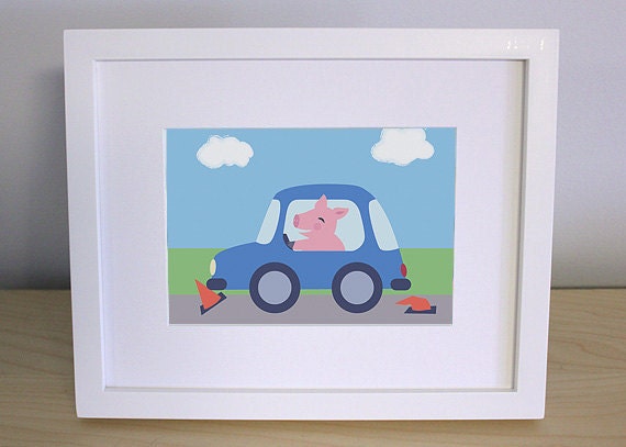 Pig Nursery Art - Transportation Print (5x7)