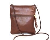 Vintage Soft Full Grain Leather Small Crossbody Bag in Milk Chocolate