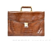 Vintage Shiny Croc Embossed Faux Leather Briefcase / Laptop / Macbook / Bag