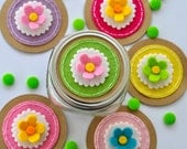 Mason Jar Gift Labe: 6 Large Mouth Felt Flower Mason Jar Toppers
