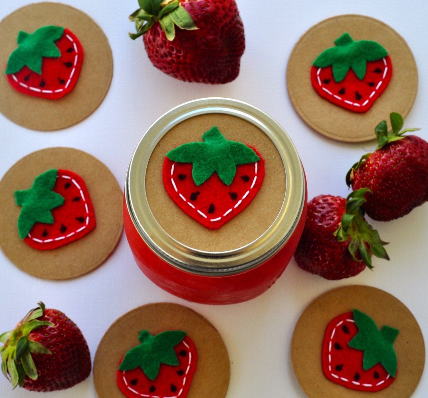 Felt Strawberry Party Toppers - Regular or Wide Mouth Canning Labels