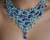 Bridal Jewelry Set,Bridal Statement Necklace,Swarovski Crystal Aquamarinesplash and Pearl Necklace,Vintage Wedding,Bridal Bib Necklace
